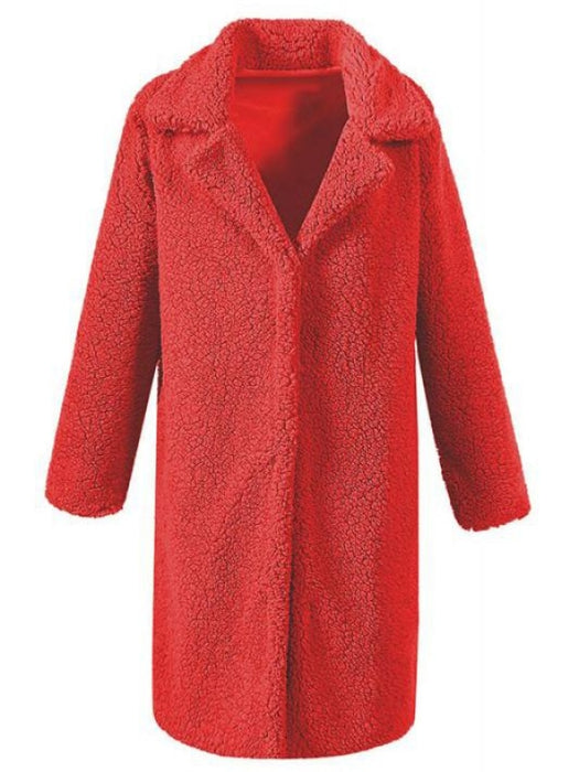 BrideLily Solid Colored Long Sleeve Faux Fur Coats - Red / M - womens furs & leathers