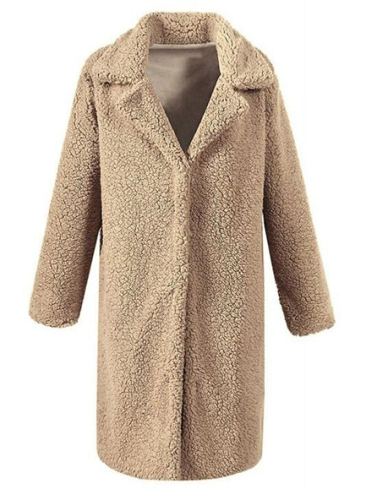 BrideLily Solid Colored Long Sleeve Faux Fur Coats - Taupe / M - womens furs & leathers