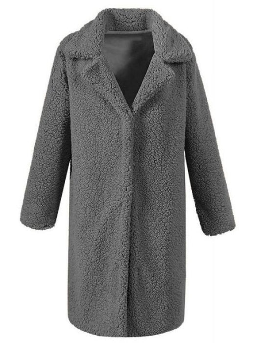 BrideLily Solid Colored Long Sleeve Faux Fur Coats - Gray / M - womens furs & leathers