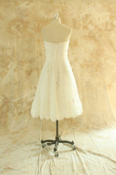 Bridelily Strapless Lace Chiffon A-line Mini Wedding Dress - wedding dresses