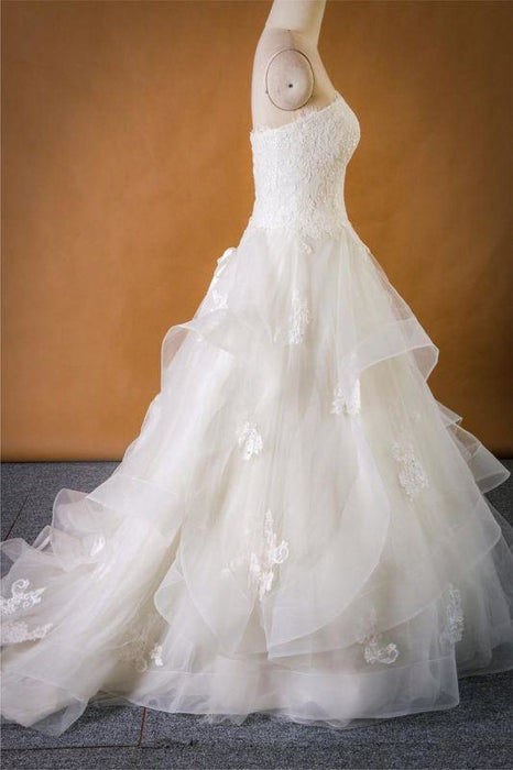 Bridelily Strapless Lace-up Tulle A-line Wedding Dress - wedding dresses