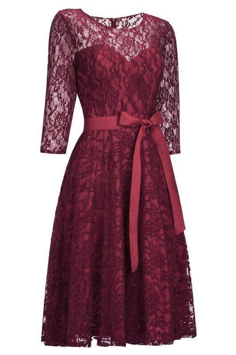 Bridelily Street A-line Burgundy Lace Dresses with Sleeves - Burgundy / US 2 - lace dresses