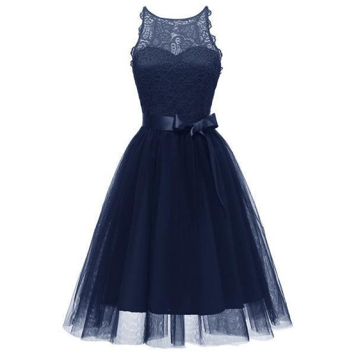 Bridelily Stylish Fashion Bowknot Lace Dress - Dark Blue / S - lace dresses