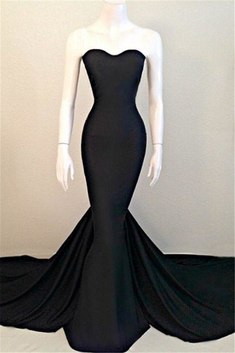 Bridelily Sweetheart Black Mermaid 2019 Evening Dresses Sexy Simple Court Train Party Dresses TB0024 - Prom Dresses