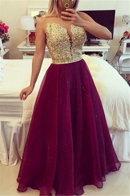 Bridelily Sweetheart Burgundy Chiffon Long Prom Dress Popular Plus Size Formal Evening Dresses BMT020 - Prom Dresses