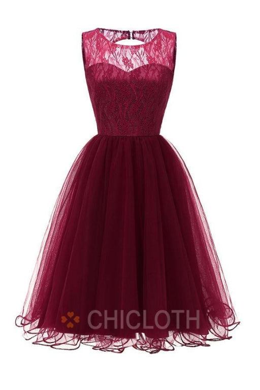 Bridelily Tulle Ruffles Lace Dresses - S / Burgundy - lace dresses
