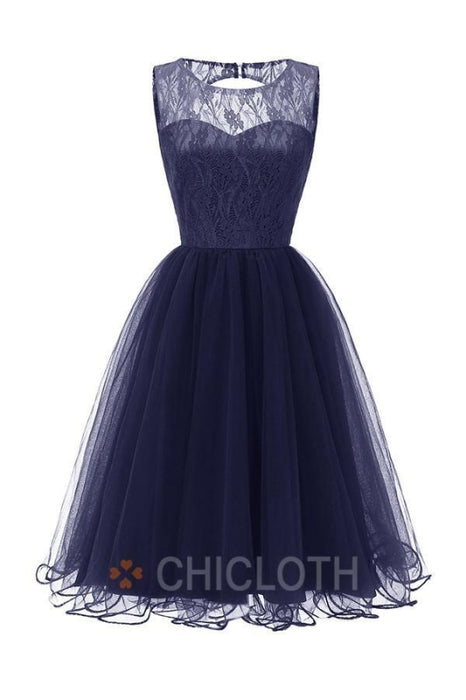 Bridelily Tulle Ruffles Lace Dresses - S / Dark Blue - lace dresses