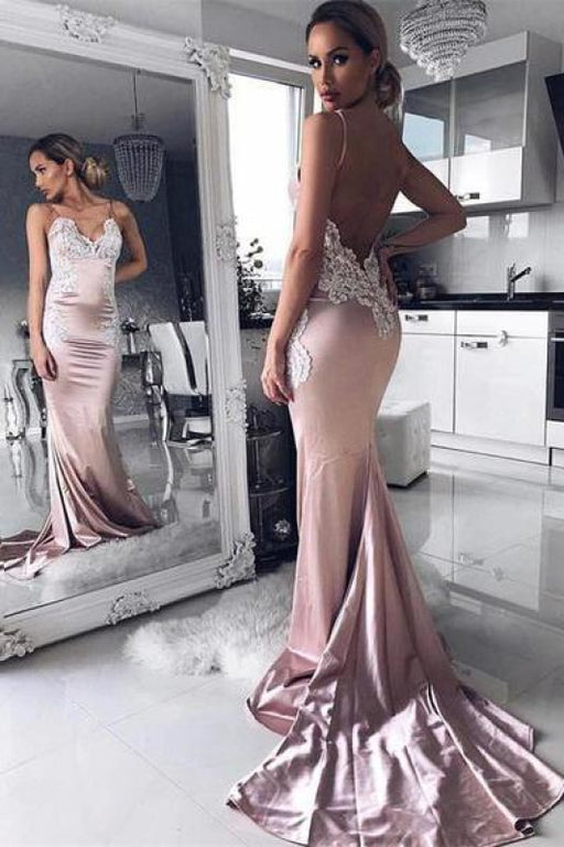 Bridelily V-neck Spaghetti Straps Prom Dress | Mermaid Lace Evening Party Gowns - Prom Dresses