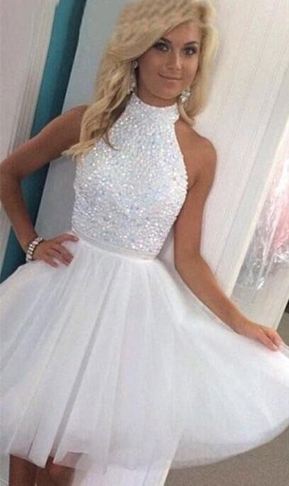 White Crystal Petite Short Formal Dresses 2021 - Bridelily White Crystal Petite Short Formal Dresses 2021 - Bridelily