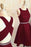 Burgundy Cute Short Prom Dresses Sleeveless Satin Homecoming Party Dress with Beads - Prom Dresses