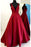Burgundy Deep V Neck Satin Long Prom Dress Floor Length Formal Evening Gown - Prom Dresses