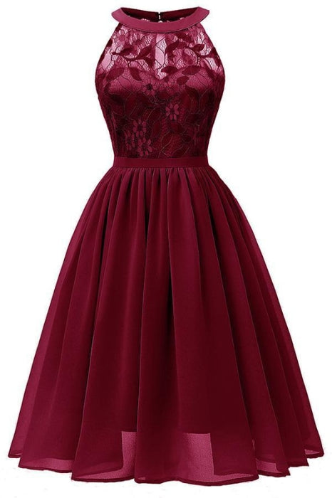 Burgundy Dress Women Hollow Out Ball Gown Dress - Burgundy / S - lace dresses