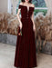 Burgundy Evening Dress A-Line Bateau Neck Short Sleeve Lace Up Buttons Korean Velvet Floor Length Formal Party Dresses