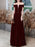 Burgundy Evening Dress A-Line Bateau Neck Short Sleeve Lace Up Buttons Korean Velvet Floor Length Formal Party Dresses