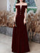 Burgundy Evening Dress A-Line Bateau Neck Short Sleeve Lace Up Buttons Korean Velvet Floor Length Formal Party Dresses