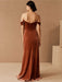 Burgundy Evening Dress A-Line Bateau Neck Short Sleeves Zipper Front Velour Split Floor-Length Formal Party Dresses