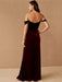 Burgundy Evening Dress A-Line Bateau Neck Short Sleeves Zipper Front Velour Split Floor-Length Formal Party Dresses