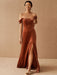 Burgundy Evening Dress A-Line Bateau Neck Short Sleeves Zipper Front Velour Split Floor-Length Formal Party Dresses