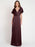 Burgundy Evening Dress A-Line V-Neck Floor-Length Short Sleeves Backless Pleated Matte Satin Social Party Dresses