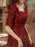 Burgundy Evening Dress A-Line V-Neck Half Sleeves Lace Floor-Length Formal Dinner Dresses Evening Dress