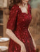Burgundy Evening Dress A-Line V-Neck Half Sleeves Lace Floor-Length Formal Dinner Dresses Evening Dress