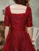 Burgundy Evening Dress A-Line V-Neck Half Sleeves Lace Floor-Length Formal Dinner Dresses Evening Dress