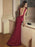 Burgundy Evening Dress Sheath Designed Neckline Floor-Length Sleeveless Backless Zipper Pleated Chiffon Formal Party Dresses