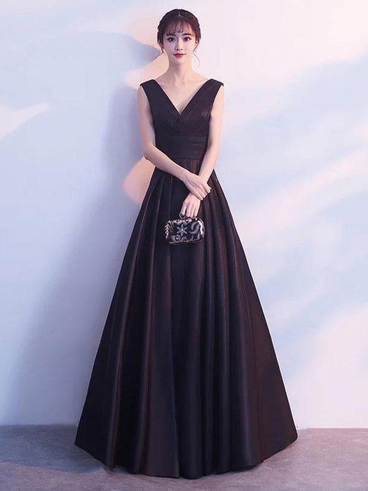 Burgundy Evening Dresses Long V Neck Sleeveless Pleated A Line Floor Length Evening Dress(APP ExclusivePrice  $89.99)