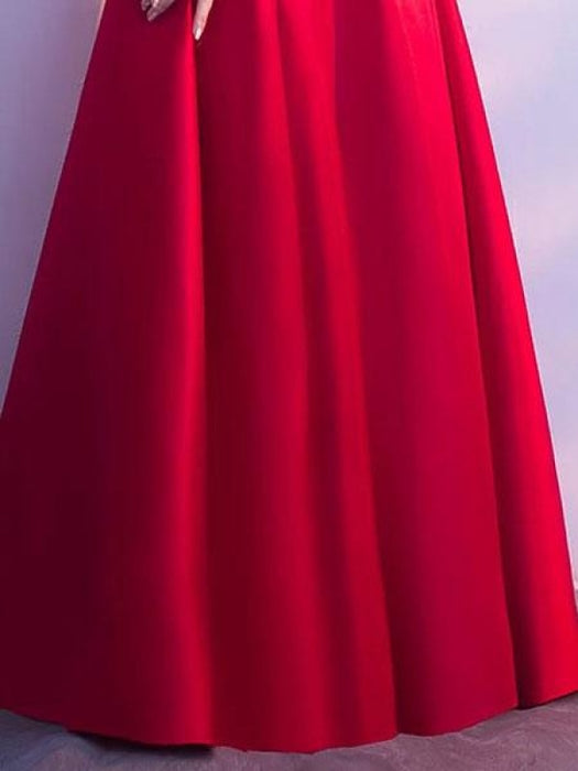 Burgundy Evening Dresses Long V Neck Sleeveless Pleated A Line Floor Length Evening Dress(APP ExclusivePrice  $89.99)