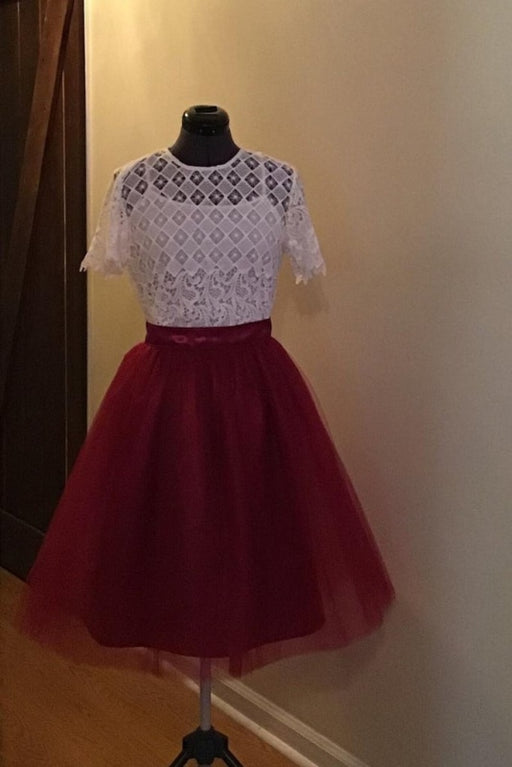 Burgundy Homecoming Top Cute Short Prom Dress with Lace - Prom Dresses