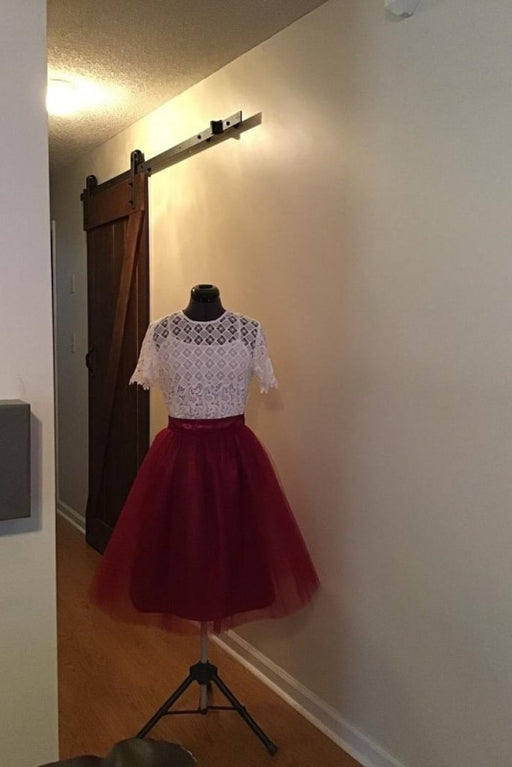 Burgundy Homecoming Top Cute Short Prom Dress with Lace - Prom Dresses