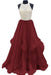 Burgundy Jewel Sleeveless Organza Floor Length Prom with Sequins Graduation Dress - Prom Dresses