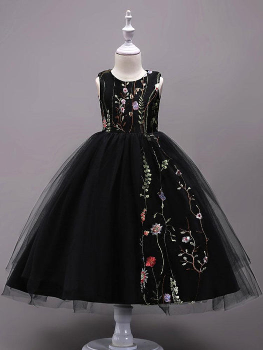 Flower Girl Dresses Lace Embroidered Kids Tutu Dress Tulle Sleeveless Burgundy Little Girls Party Dress