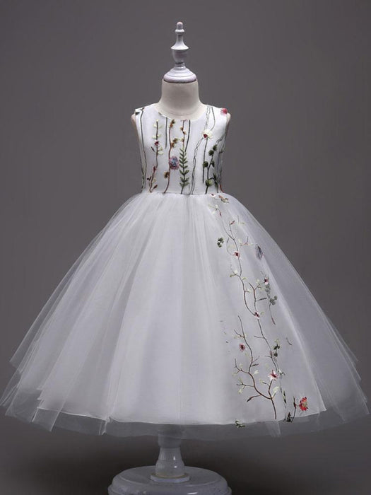 Flower Girl Dresses Lace Embroidered Kids Tutu Dress Tulle Sleeveless Burgundy Little Girls Party Dress