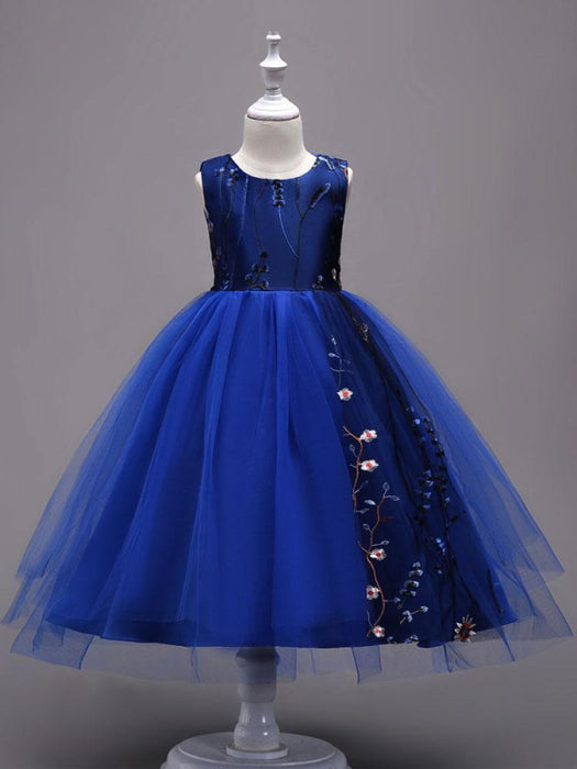 Flower Girl Dresses Lace Embroidered Kids Tutu Dress Tulle Sleeveless Burgundy Little Girls Party Dress