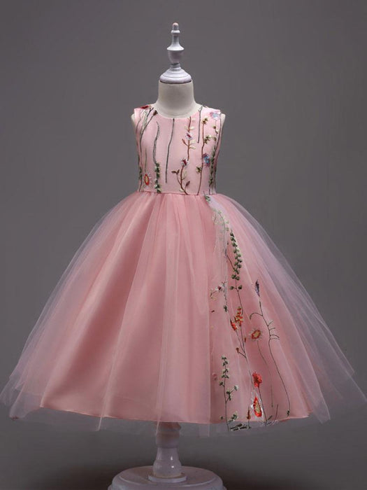 Flower Girl Dresses Lace Embroidered Kids Tutu Dress Tulle Sleeveless Burgundy Little Girls Party Dress