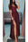 Burgundy Lace V-Neck Long Prom Dress Spaghetti Strap Split Formal Dresses - Prom Dresses