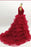 Burgundy Layered Long Evening A Line V Neck Tiered Tulle Prom Dress - Prom Dresses