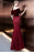 Burgundy Off Shoulder Half Sleeve Long Evening with Side Slit Mermaid Prom Dress - Prom Dresses