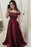 Burgundy Off Shoulder Satin Prom Dress with Lace A Line Cheap Formal Dresses - Prom Dresses