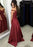 Burgundy Off-the-Shoulder Floor-length Ruched Satin Long Prom Evening Dresses - Prom Dresses
