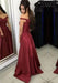 Burgundy Off-the-Shoulder Floor-length Ruched Satin Long Prom Evening Dresses - Prom Dresses