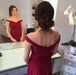 Burgundy Off-the-Shoulder Floor-length Ruched Satin Long Prom Evening Dresses - Prom Dresses