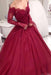 Burgundy Off the Shoulder Sleeve Applique Tulle Evening Long Prom Dress - Prom Dresses