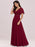 Burgundy Prom Dress A-Line V-Neck Backless Chiffon Short Sleeves Floor-Length Guest Dresses