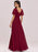 Burgundy Prom Dress A-Line V-Neck Backless Chiffon Short Sleeves Floor-Length Guest Dresses