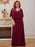 Burgundy Prom Dress A-Line V-Neck Chiffon Half Sleeves Beaded Long Party Dresses