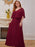 Burgundy Prom Dress A-Line V-Neck Chiffon Half Sleeves Beaded Long Party Dresses
