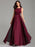Burgundy Prom Dress Jewel Neck A-Line Sleeveless Chiffon Lace Floor-Length Wedding Guest Dresses