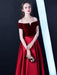 Burgundy Prom Dresses Off The Shoulder Velvet Satin Formal Dress Notched Neck Floor Length Evening Gowns